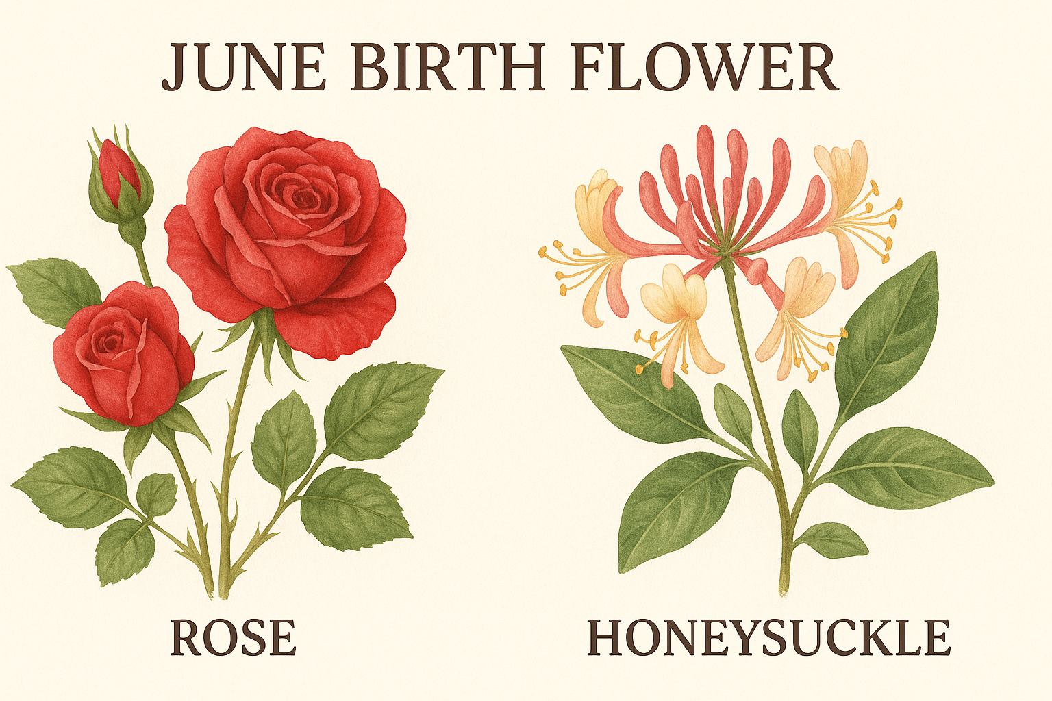 June Birth Flower- Rose and Honeysuckle June Birth Flower