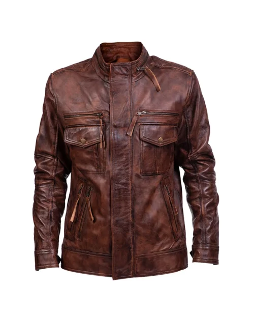 brown leather jacket